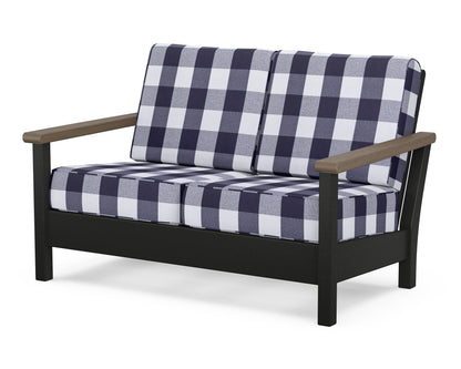 POLYWOOD® Harbour Deep Seating Loveseat in Black / Kona / Buffalo Plaid Navy