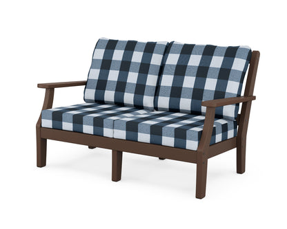 Martha Stewart by POLYWOOD® Chinoiserie Deep Seating Loveseat in Mahogany / Buffalo Plaid Marine Indigo