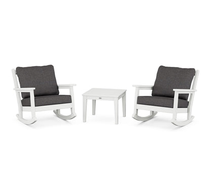 POLYWOOD® Chippendale 3-Piece Deep Seating Rocker Set in White / Ash Charcoal