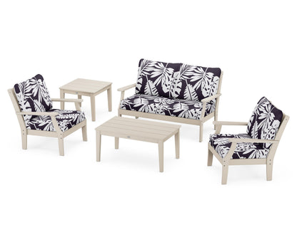 POLYWOOD® Braxton 5-Piece Deep Seating Set in Sand / Leaf Navy