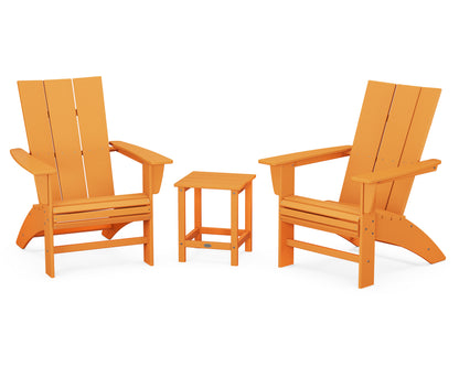 POLYWOOD® Modern 3-Piece Curveback Adirondack Set with Long Island 18" Side Table in Tangerine
