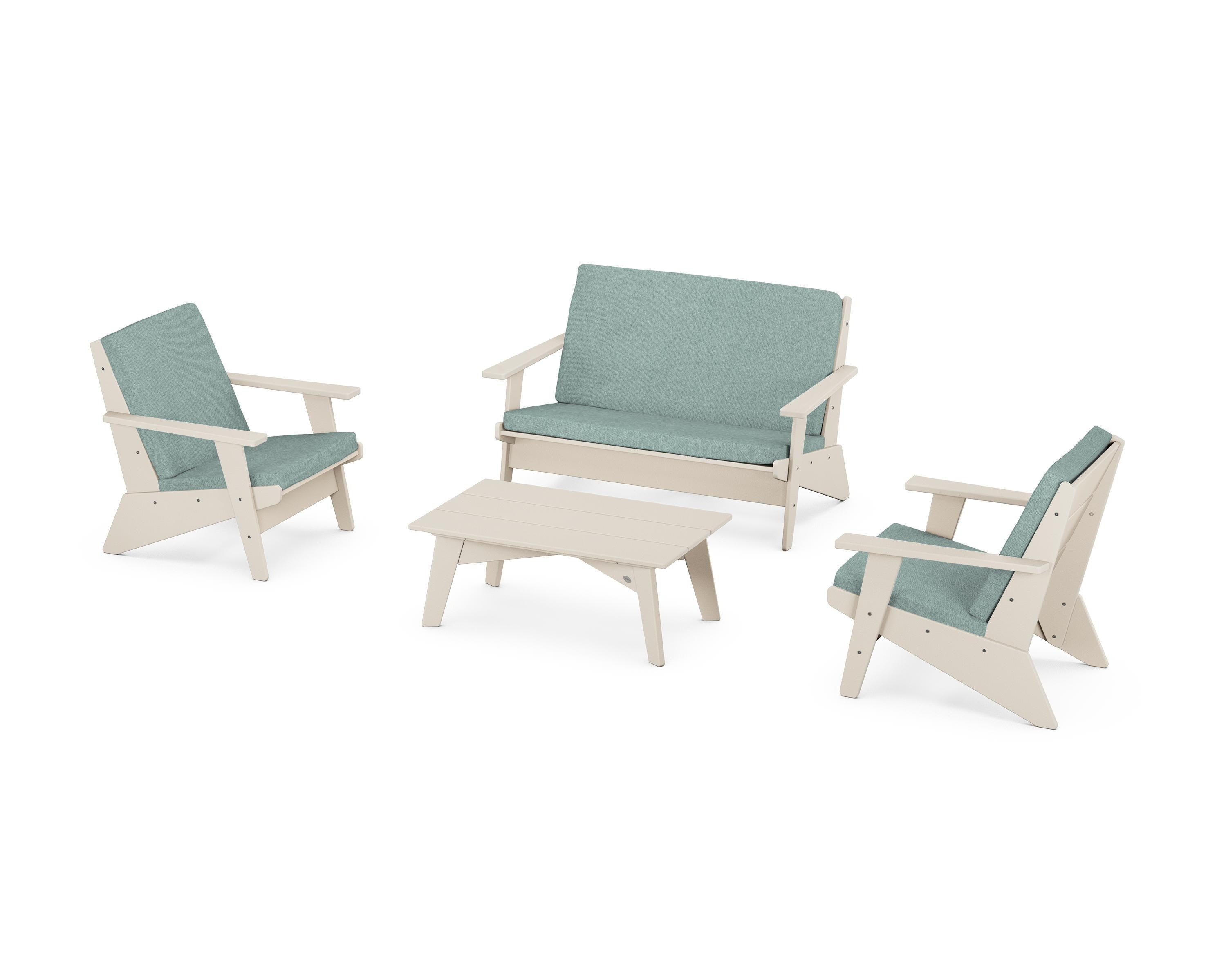 POLYWOOD® Riviera Modern Lounge 4-Piece Set in Sand / Glacier Spa