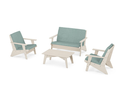 POLYWOOD® Riviera Modern Lounge 4-Piece Set in Sand / Glacier Spa
