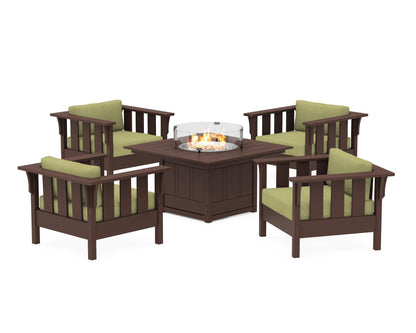 Martha Stewart by POLYWOOD® Acadia 5-Piece Deep Seating Set with Fire Pit Table in Mahogany / Chartreuse Boucle