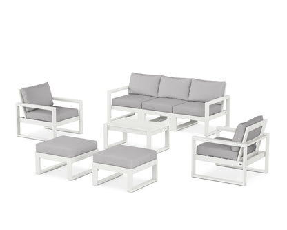 POLYWOOD® EDGE Sectional 8-Piece Lounge Sofa Set in Vintage White / Granite