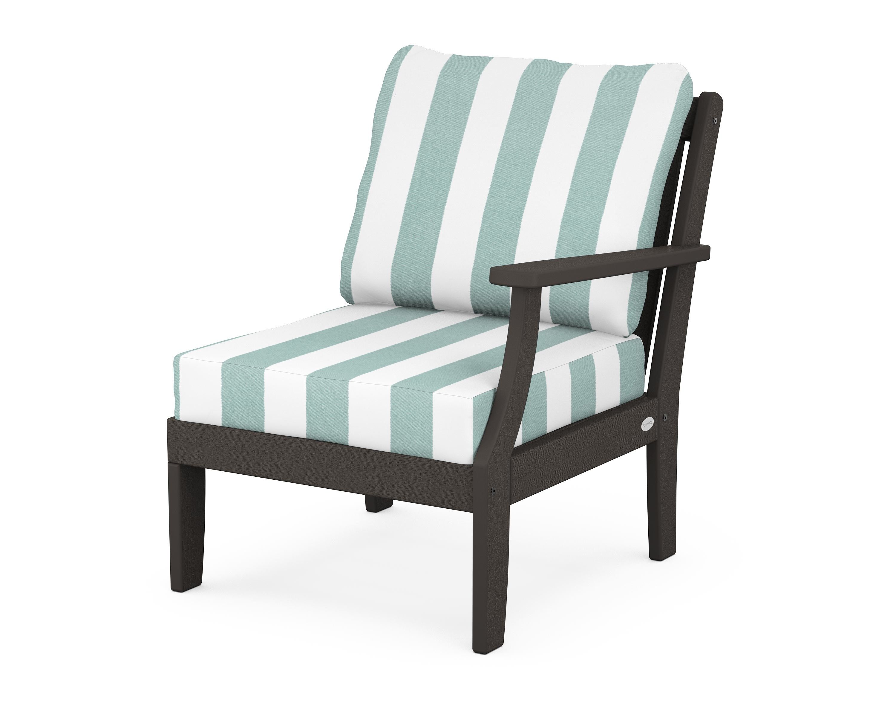 POLYWOOD® Braxton Modular Right Arm Chair in Vintage Coffee / Cabana Stripe Glacier Spa