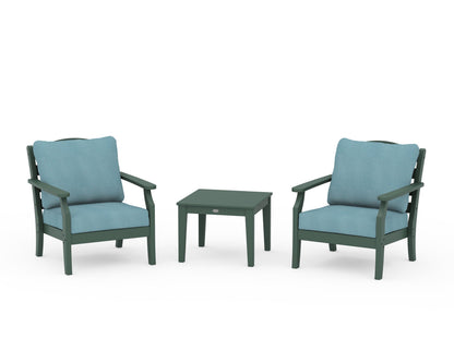 Draper James™ by  POLYWOOD® Savannah 3-Piece Deep Seating Set in Green / Lattice Sky Blue
