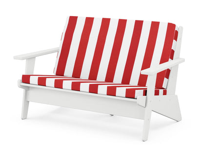 POLYWOOD® Riviera Modern Lounge Loveseat in White / Cabana Stripe Crimson
