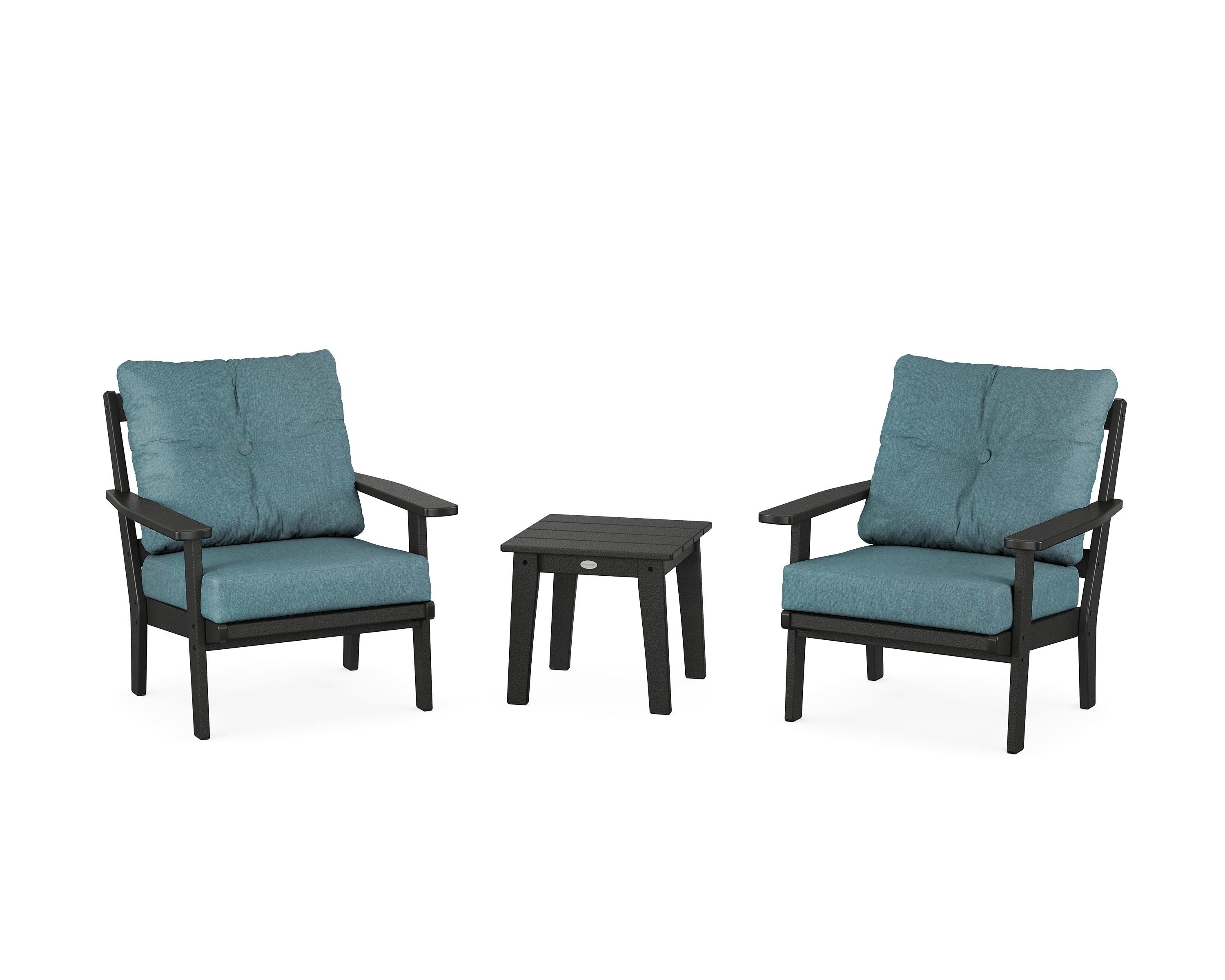 POLYWOOD® Oxford 3-Piece Deep Seating Set in Black / Ocean Teal
