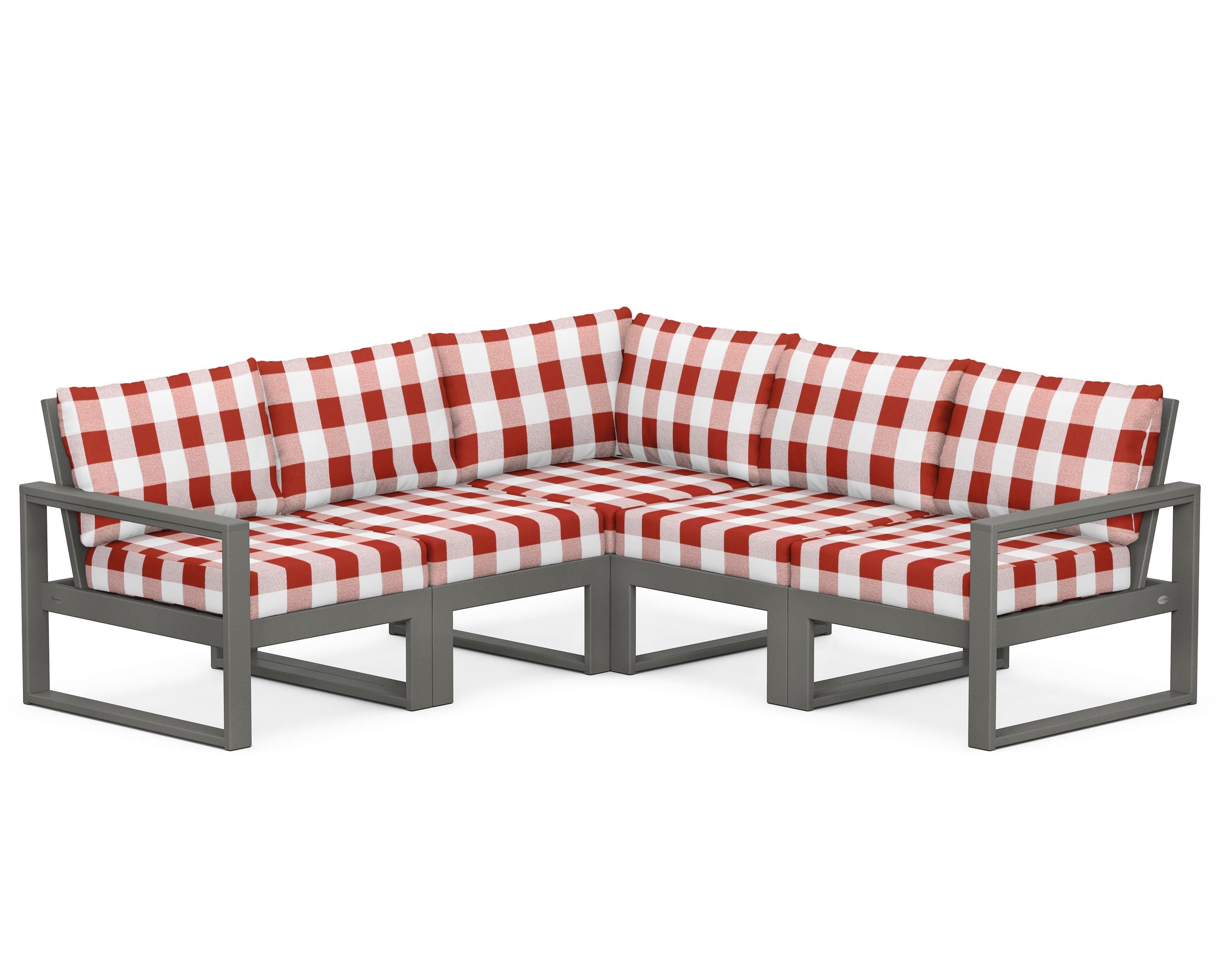 POLYWOOD® EDGE 5-Piece Modular Deep Seating Set in Slate Grey / Buffalo Plaid Crimson