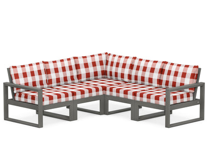 POLYWOOD® EDGE 5-Piece Modular Deep Seating Set in Slate Grey / Buffalo Plaid Crimson