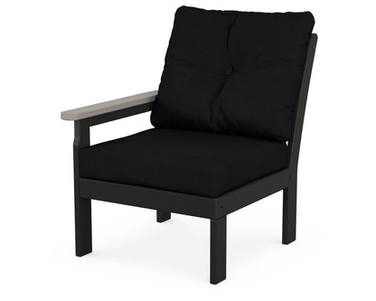 POLYWOOD® Vineyard Modular Left Arm Chair in Black / Driftwood / Midnight Linen