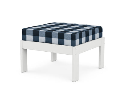 POLYWOOD® Vineyard Modular Ottoman in White / Buffalo Plaid Marine Indigo