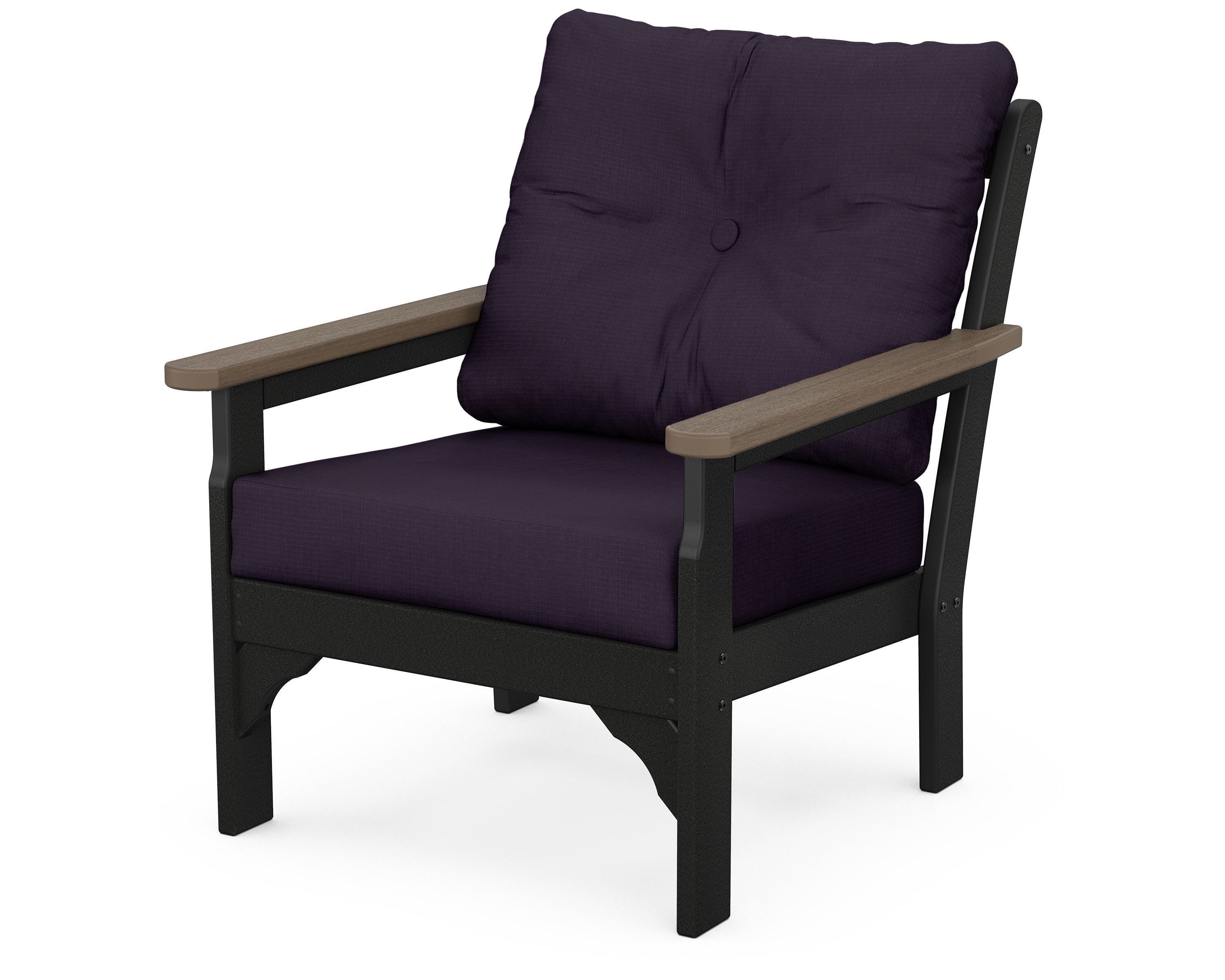 POLYWOOD® Vineyard Deep Seating Chair in White / Kona / Navy Linen