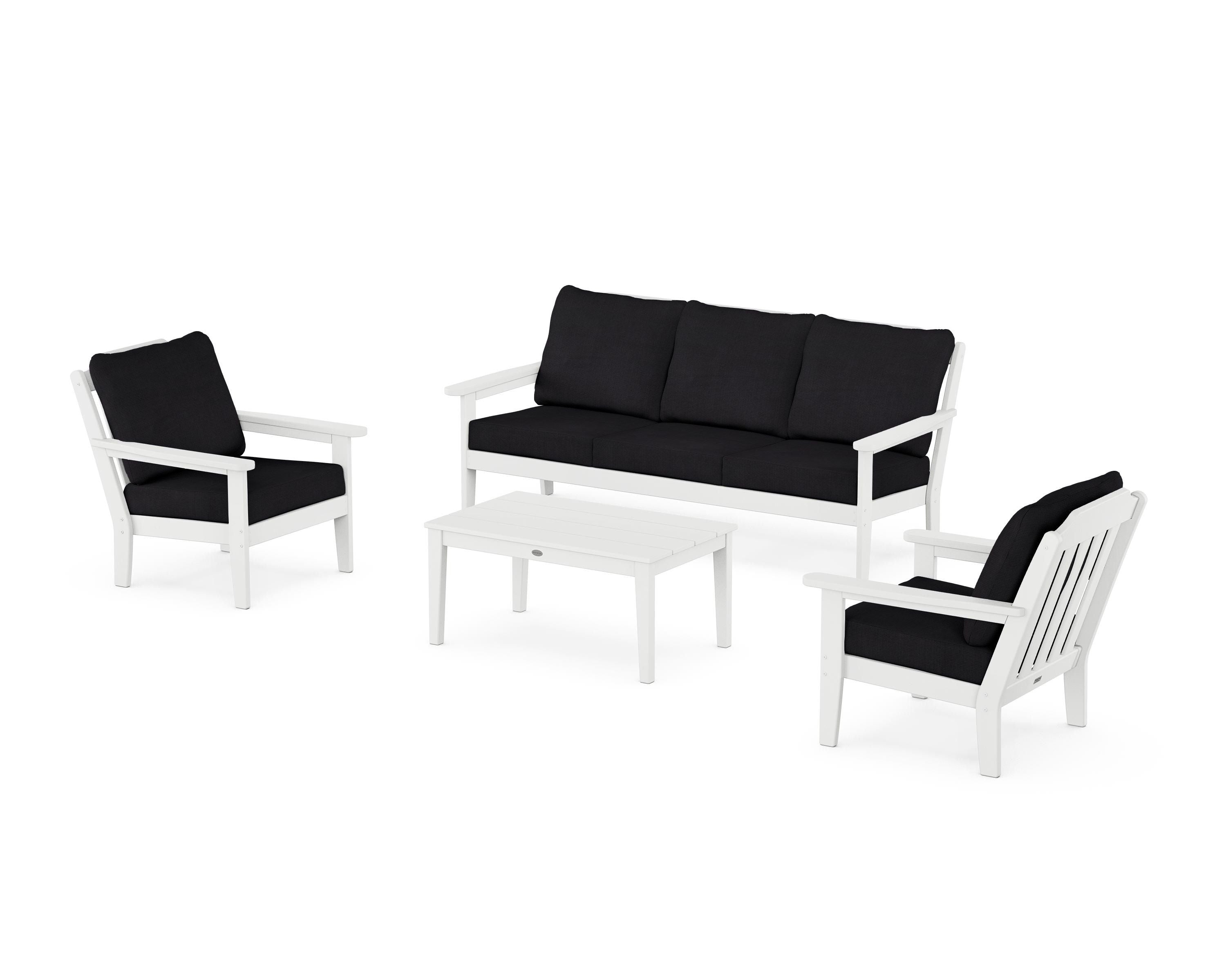 Country Living Cottage 4-Piece Deep Seating Set with Sofa in White / Midnight Linen