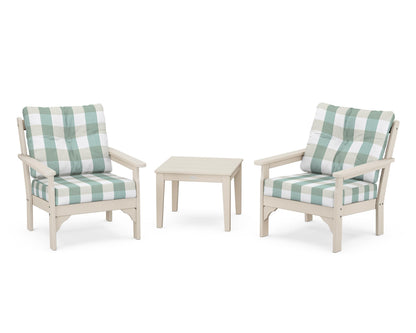 POLYWOOD® Vineyard 3-Piece Deep Seating Set in Sand / Buffalo Plaid Glacier Spa