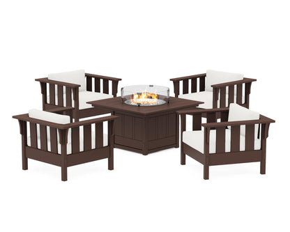 Martha Stewart by POLYWOOD® Acadia 5-Piece Deep Seating Set with Fire Pit Table in Mahogany / Natural Linen