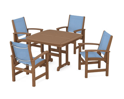 POLYWOOD® Coastal 5-Piece Dining Set in Teak / Poolside Sling
