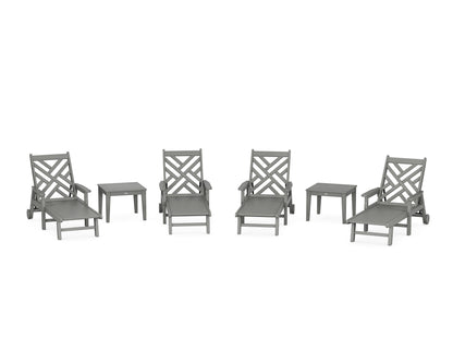 POLYWOOD® Chippendale 6-Piece Chaise Set with Arms and Wheels in Slate Grey
