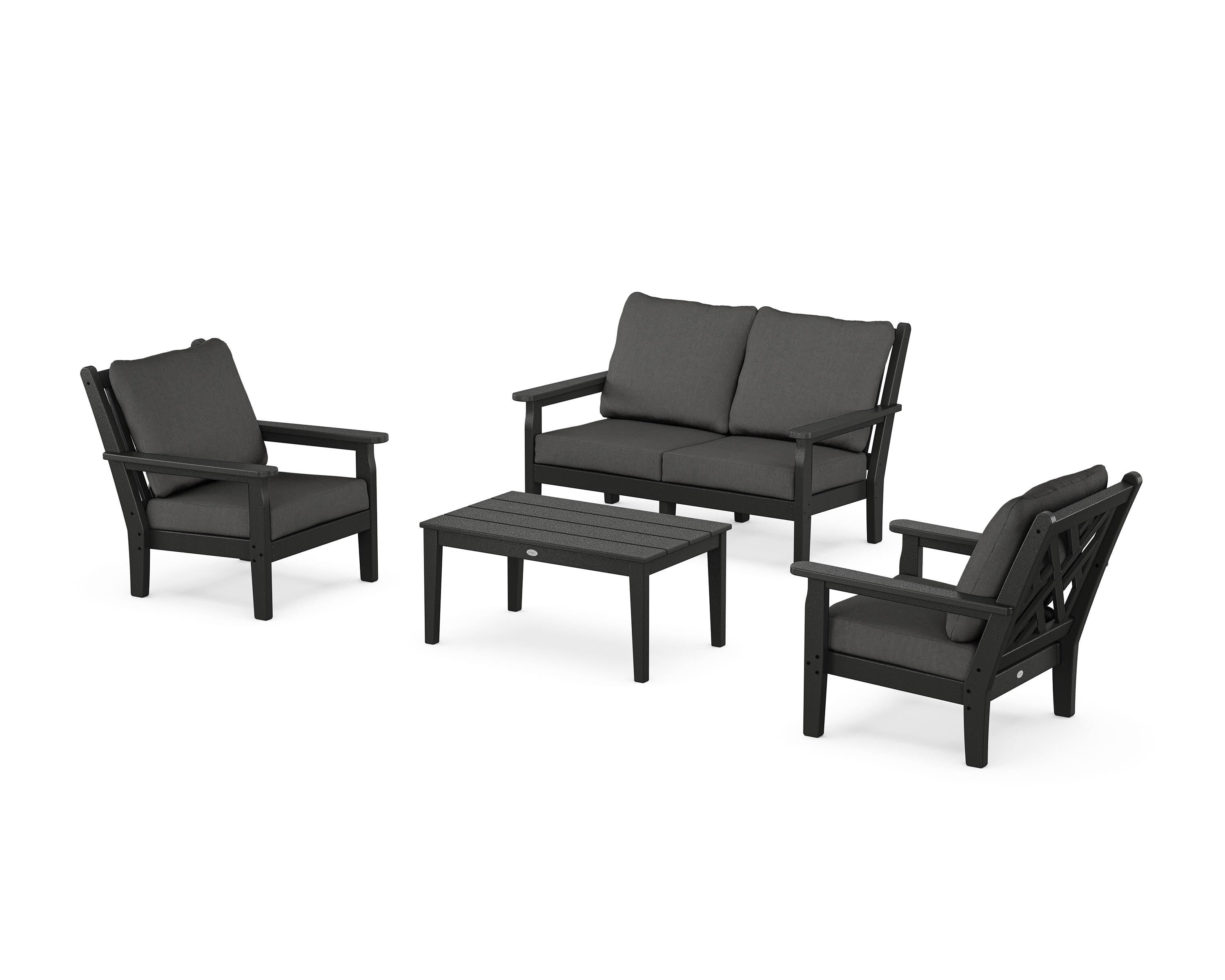 POLYWOOD® Chippendale 4-Piece Deep Seating Set with Loveseat in Black / Spectrum Carbon
