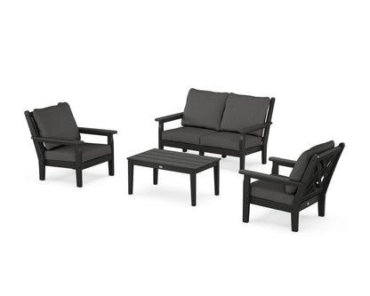 POLYWOOD® Chippendale 4-Piece Deep Seating Set with Loveseat in Black / Spectrum Carbon