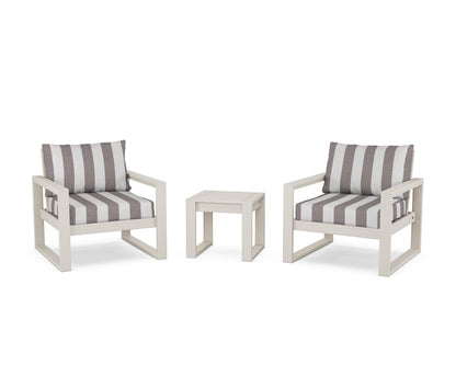 POLYWOOD® EDGE Sectional 3-Piece Deep Seating Set in Sand / Cabana Stripe Grey Mist