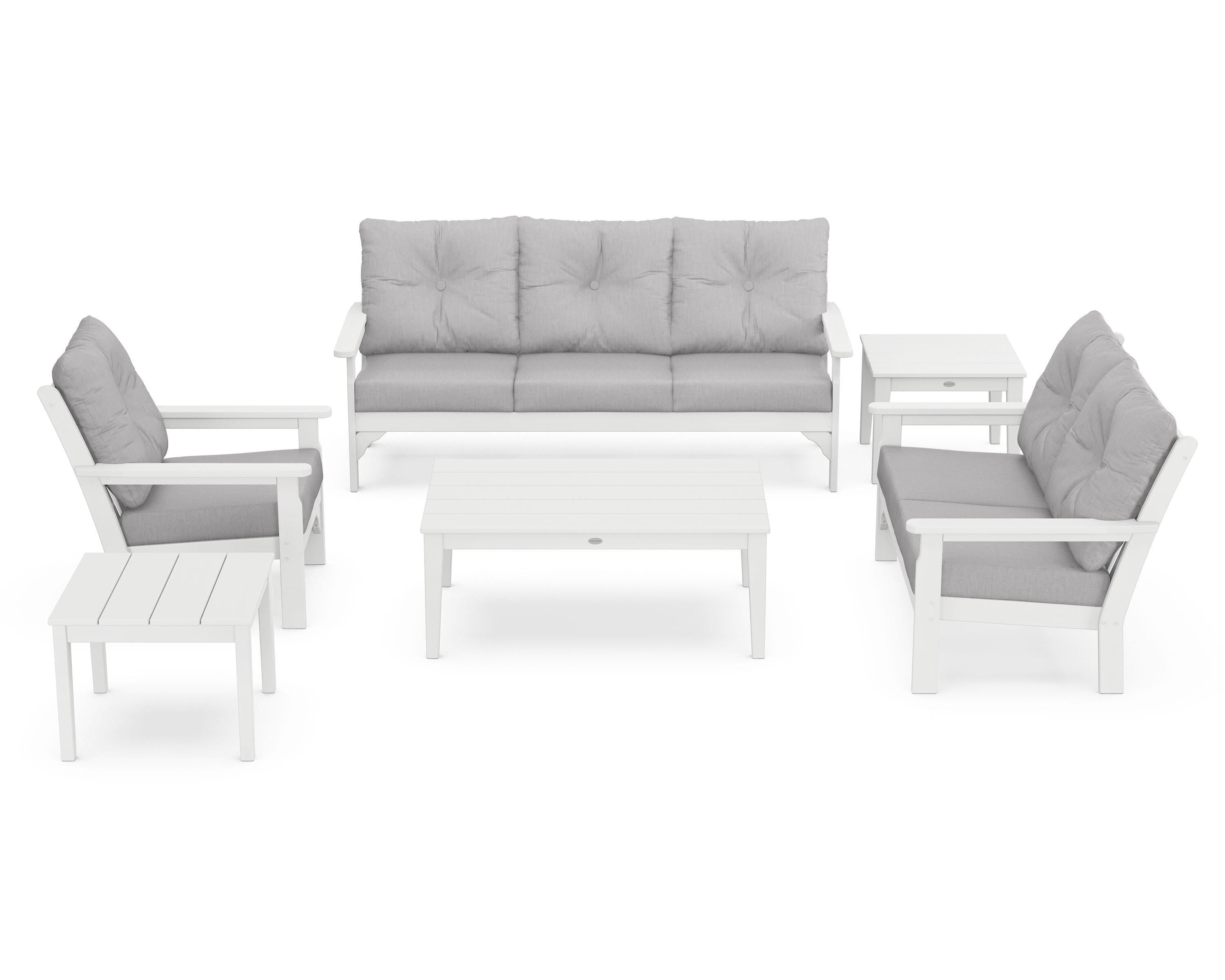 POLYWOOD® Vineyard 6-Piece Deep Seating Set in White / Granite