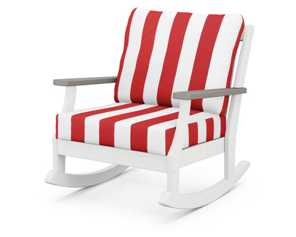POLYWOOD® Braxton Deep Seating Rocking Chair in White / Driftwood / Cabana Stripe Crimson