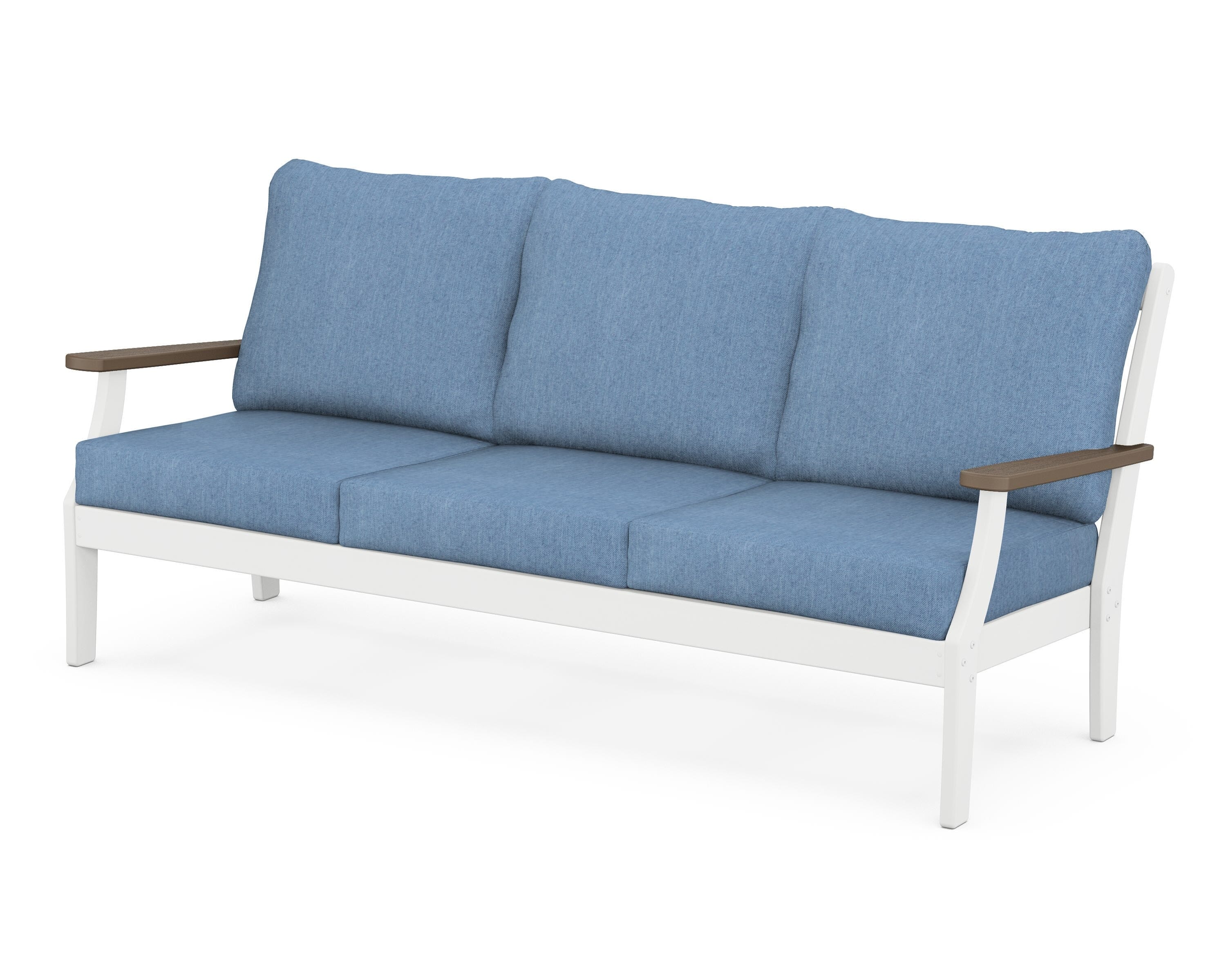 POLYWOOD® Braxton Deep Seating Sofa in White / Kona / Sky Blue