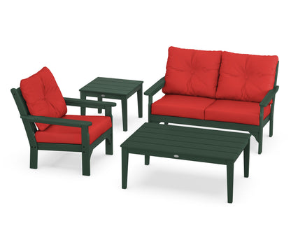 POLYWOOD® Vineyard 4-Piece Deep Seating Set in Green / Crimson Linen