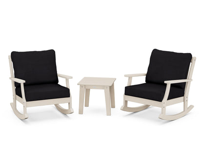 POLYWOOD® Braxton 3-Piece Deep Seating Rocker Set in Sand / Midnight Linen