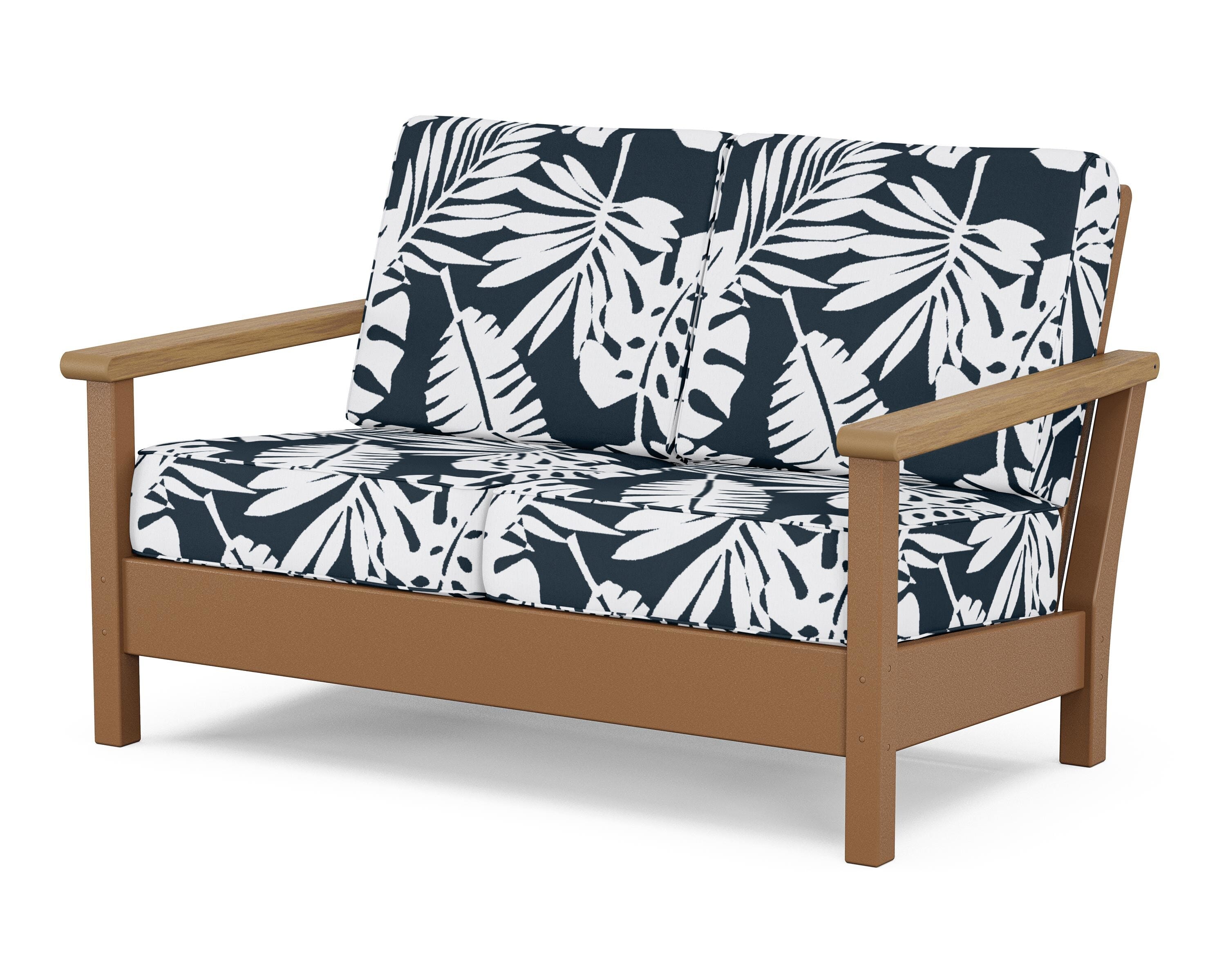 POLYWOOD® Harbour Deep Seating Loveseat in Teak / Natural / Leaf Marine Indigo