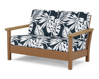 POLYWOOD® Harbour Deep Seating Loveseat in Teak / Natural / Leaf Marine Indigo