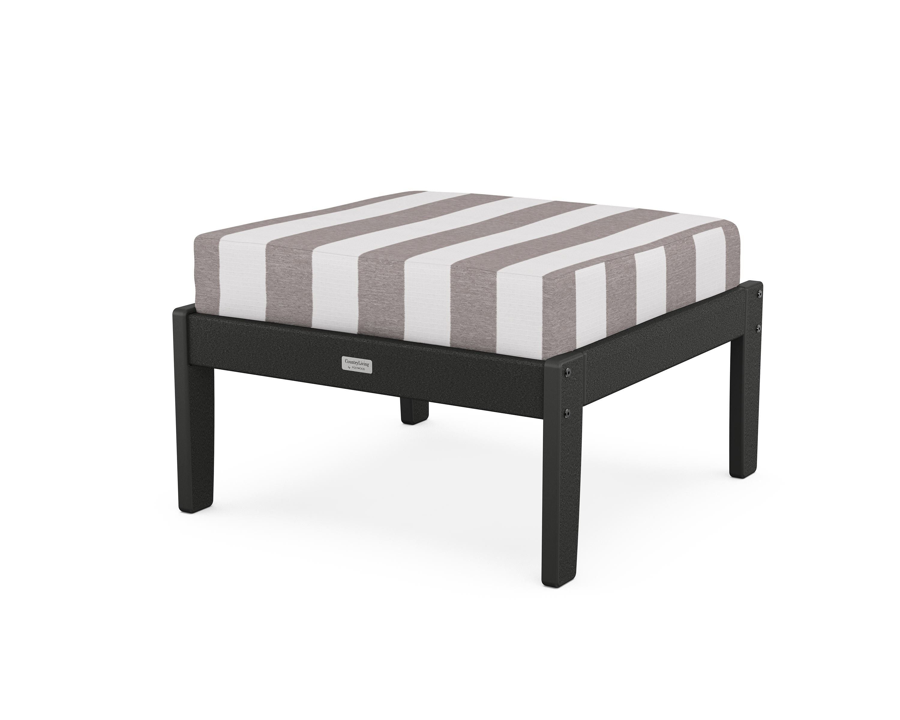 Country Living Cottage Deep Seating Ottoman in Black / Cabana Stripe Grey Mist