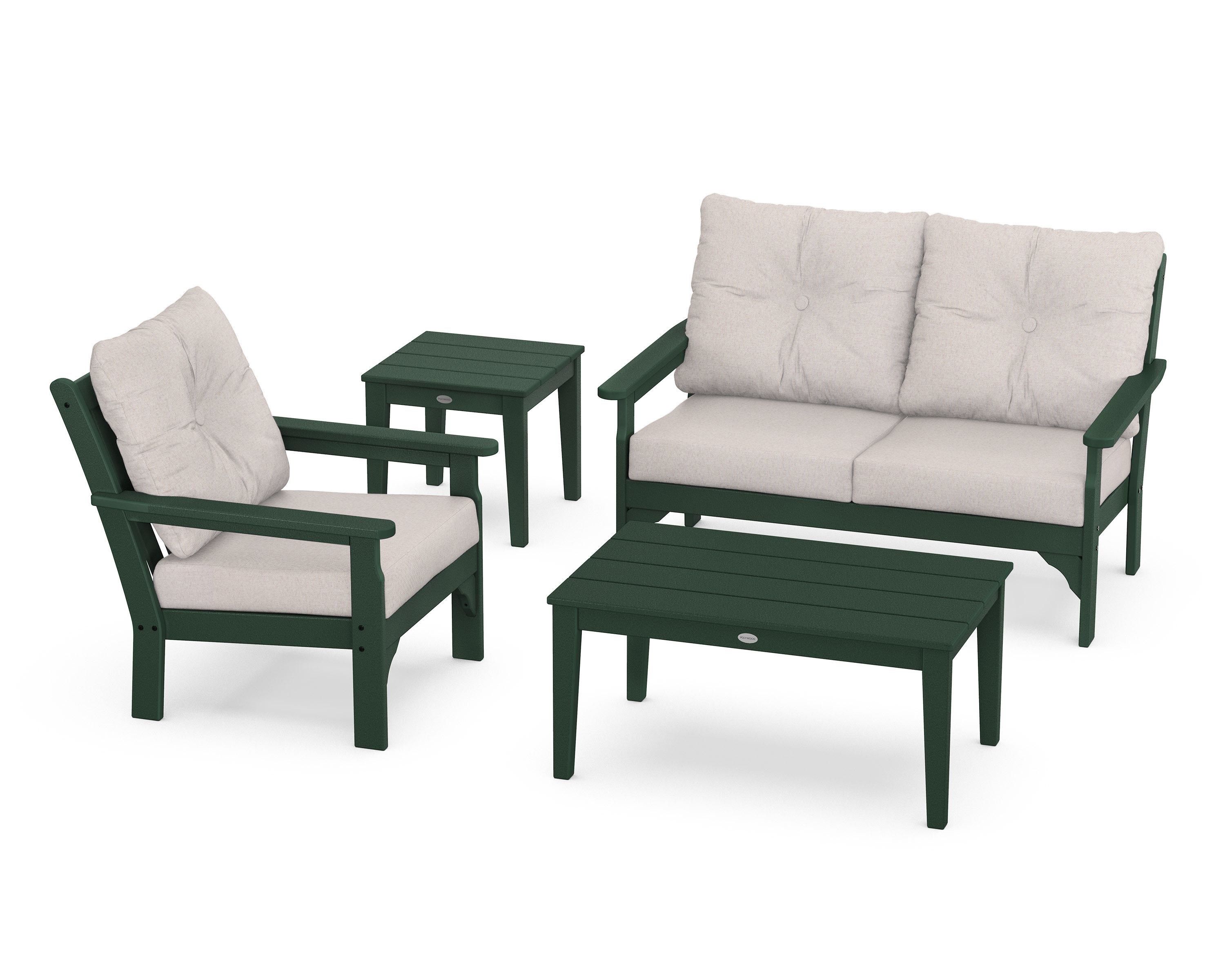 POLYWOOD® Vineyard 4-Piece Deep Seating Set in Green / Dune Burlap