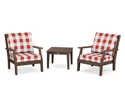 Country Living Wovendale 3-Piece Deep Seating Set in Mahogany / Buffalo Plaid Crimson