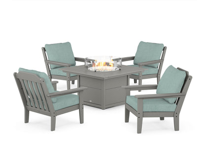 Country Living Cottage 5-Piece Deep Seating Set with Fire Pit Table in Slate Grey / Glacier Spa