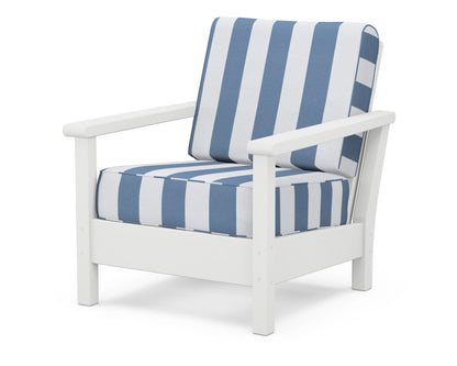POLYWOOD® Harbour Deep Seating Chair in White / Cabana Stripe Sky Blue