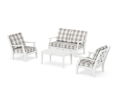 Country Living Wovendale 4-Piece Deep Seating Set with Loveseat in White / Buffalo Plaid Grey Mist