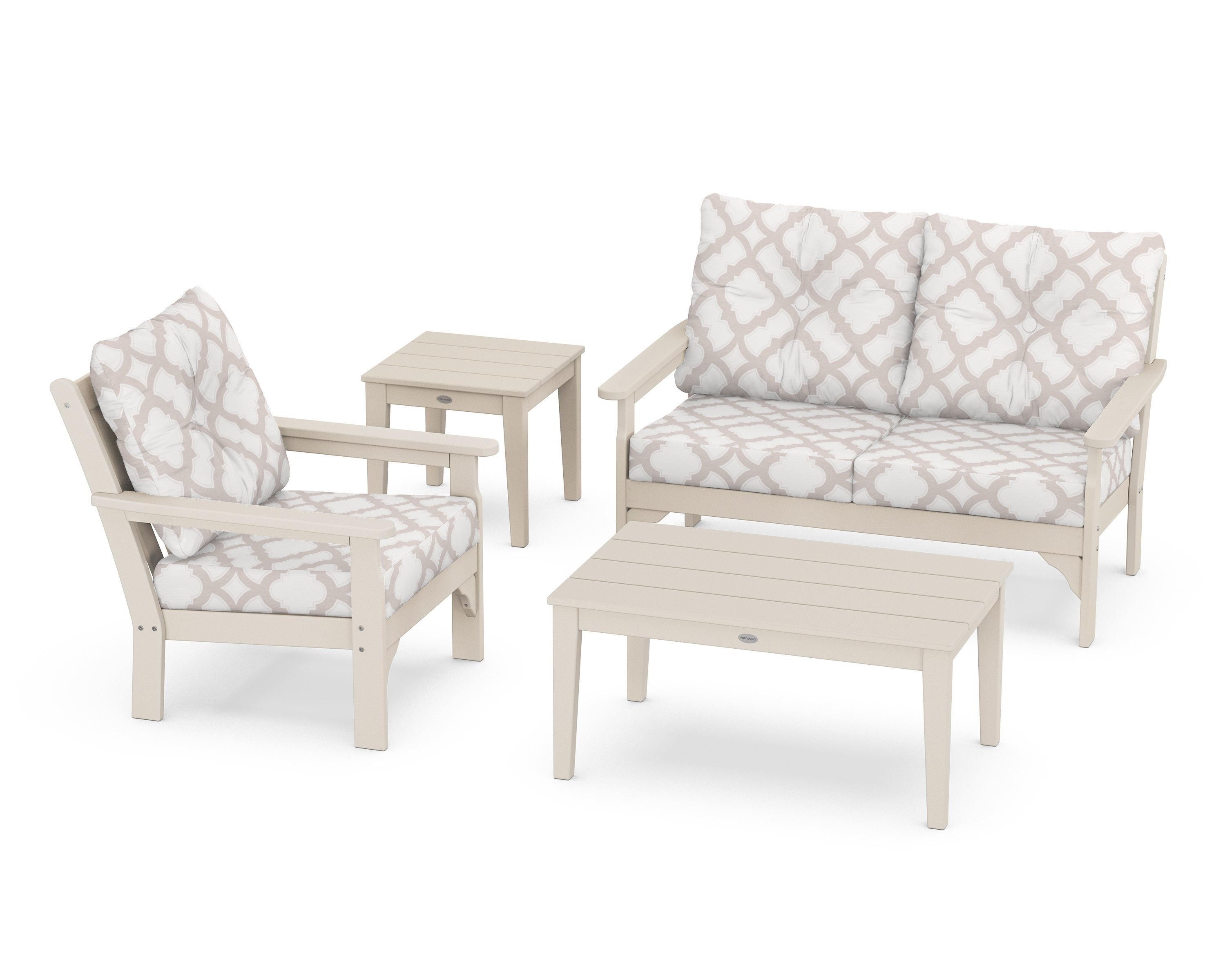 POLYWOOD® Vineyard 4-Piece Deep Seating Set in Sand / Trellis Dune Burlap