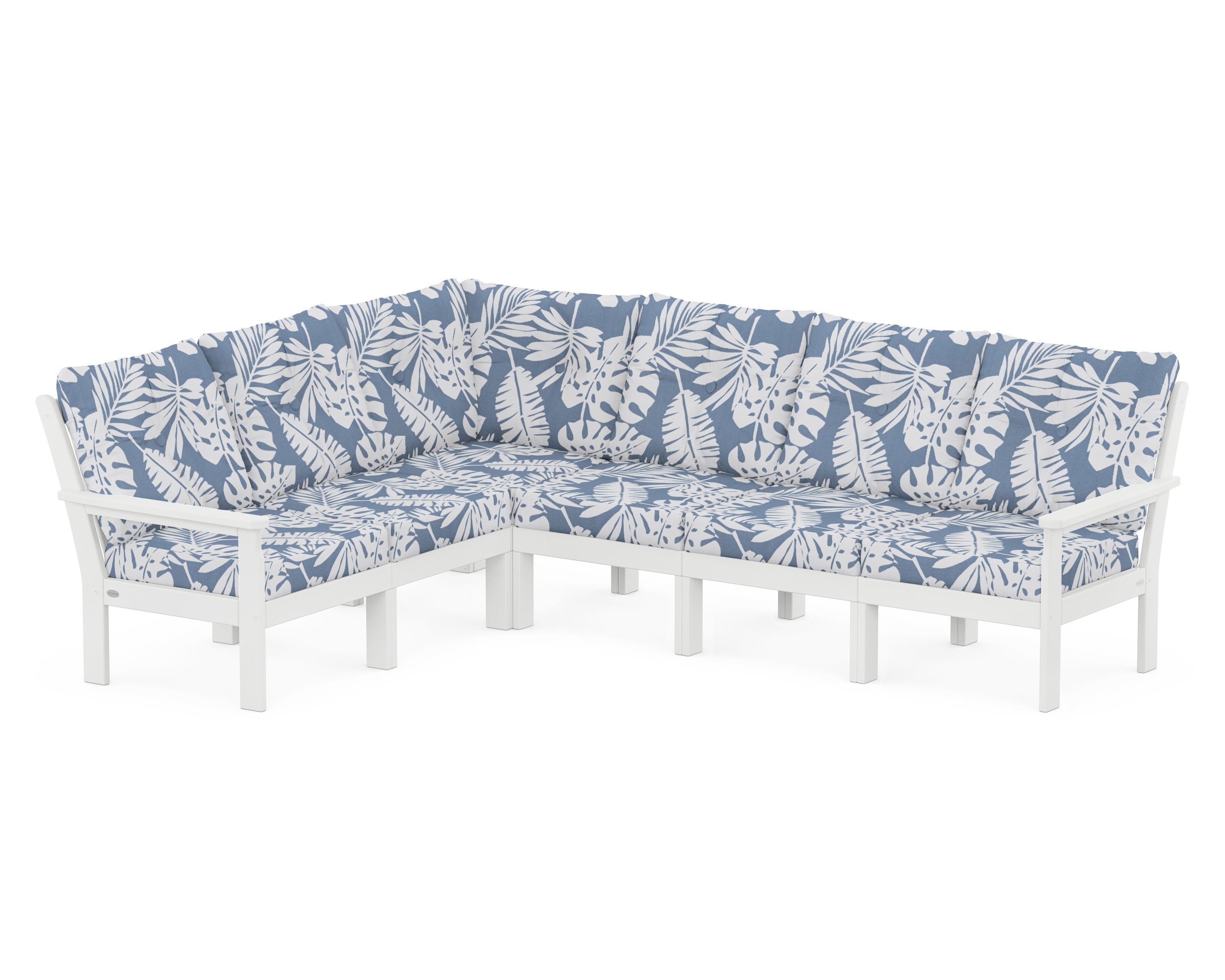 POLYWOOD® Vineyard 6-Piece Sectional in White / Leaf Sky Blue