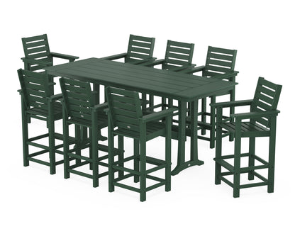 POLYWOOD® Captain 9-Piece Farmhouse Bar Set with Trestle Legs in Green