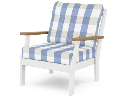 POLYWOOD® Braxton Deep Seating Chair in White / Natural / Buffalo Plaid Sky Blue