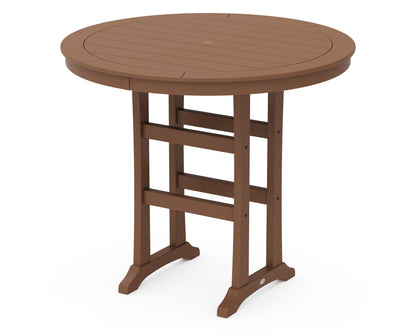 POLYWOOD® Nautical Trestle 48" Round Bar Table in Teak