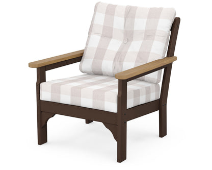 POLYWOOD® Vineyard Deep Seating Chair in Mahogany / Natural / Buffalo Plaid Dune Burlap
