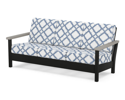 POLYWOOD® Harbour Deep Seating Sofa in Black / Driftwood / Trellis Sky Blue