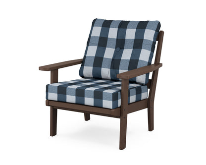 POLYWOOD® Prairie Deep Seating Chair in Mahogany / Buffalo Plaid Marine Indigo