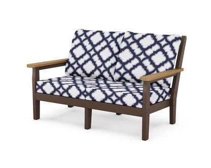 POLYWOOD® Chippendale Deep Seating Loveseat in Mahogany / Natural / Trellis Navy