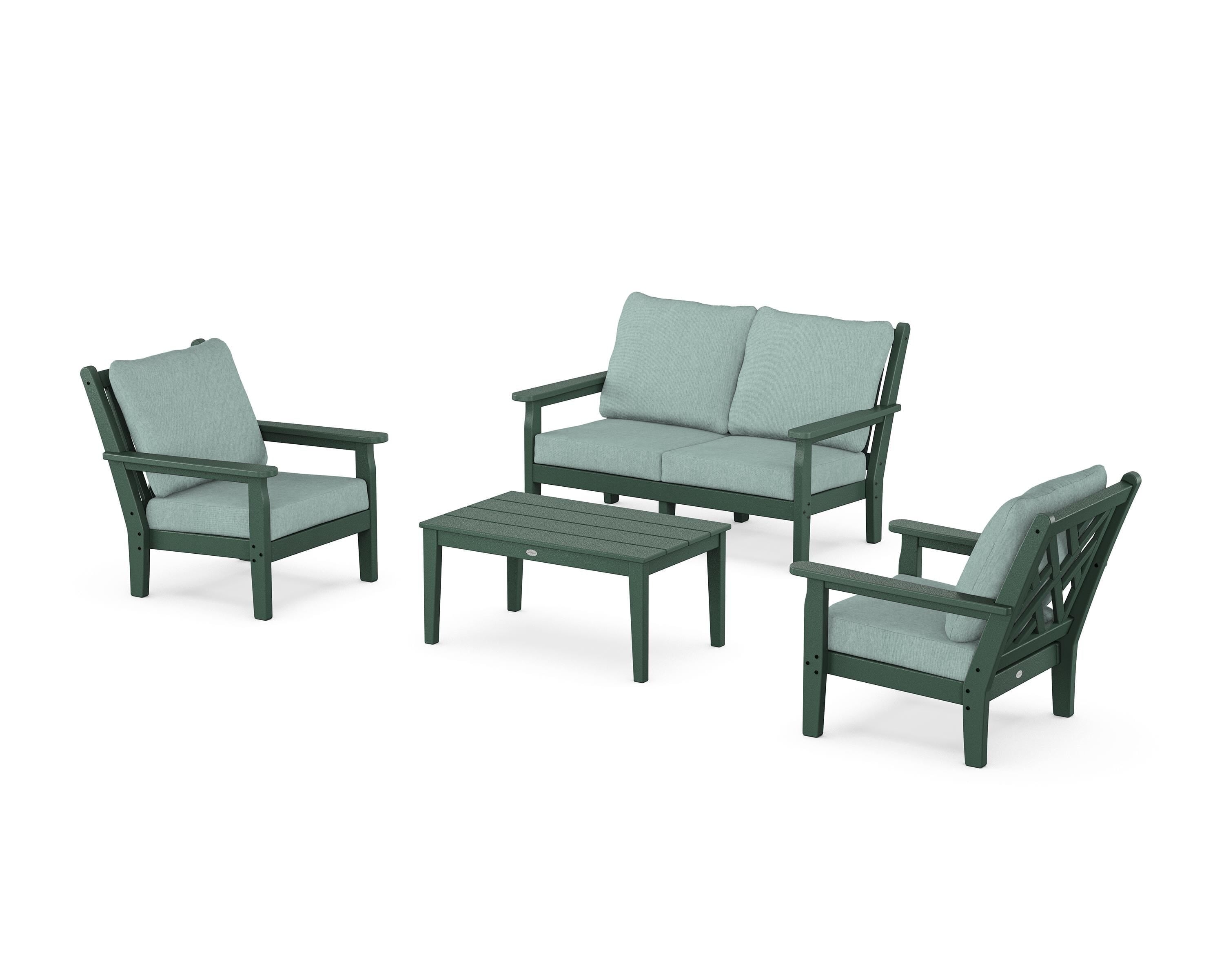 POLYWOOD® Chippendale 4-Piece Deep Seating Set with Loveseat in Green / Glacier Spa