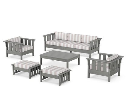 Martha Stewart by POLYWOOD® Acadia 6-Piece Lounge Sofa Set in Slate Grey / Cabana Stripe Dune Burlap